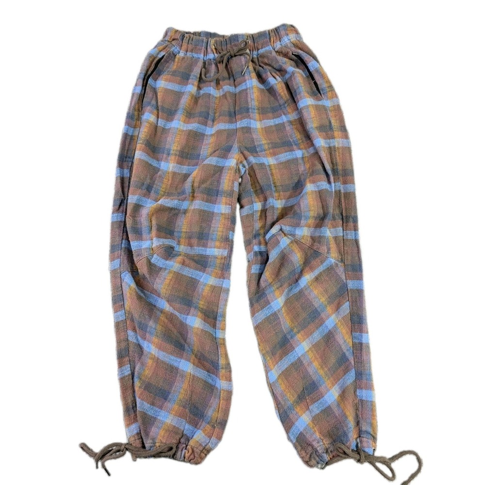 Urban Outfitters‎ Zoe Jogger Pant Women XS Brown Blue Plaid Flannel Gorpcore